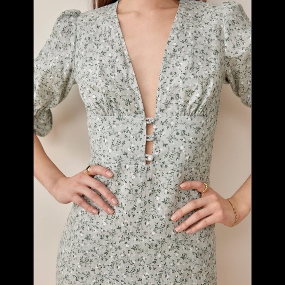 NWT Reformation Simi Linen Mini Dress in Agave - Picture 2 of 15